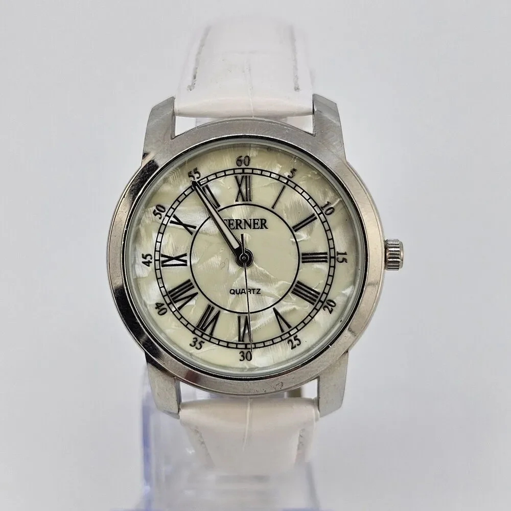 Terner Women's Watch‎ 38MM Cream Dial New White Leather Bands New Battery